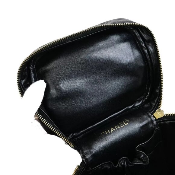 CHANEL CC Bicolore Vanity Cosmetic Hand Bag Leather Black GHW Italy - Picture 16 of 16
